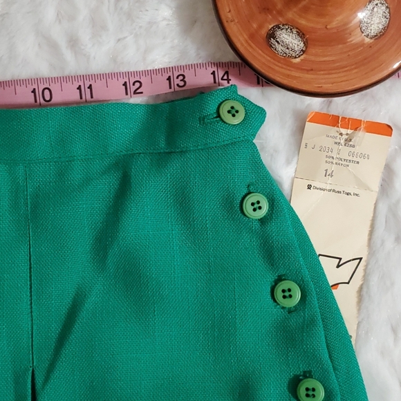 RRRRRUSS Div. of Russ Togs VINTAGE green pleated skirt side button detail 14 NWT - Picture 6 of 9